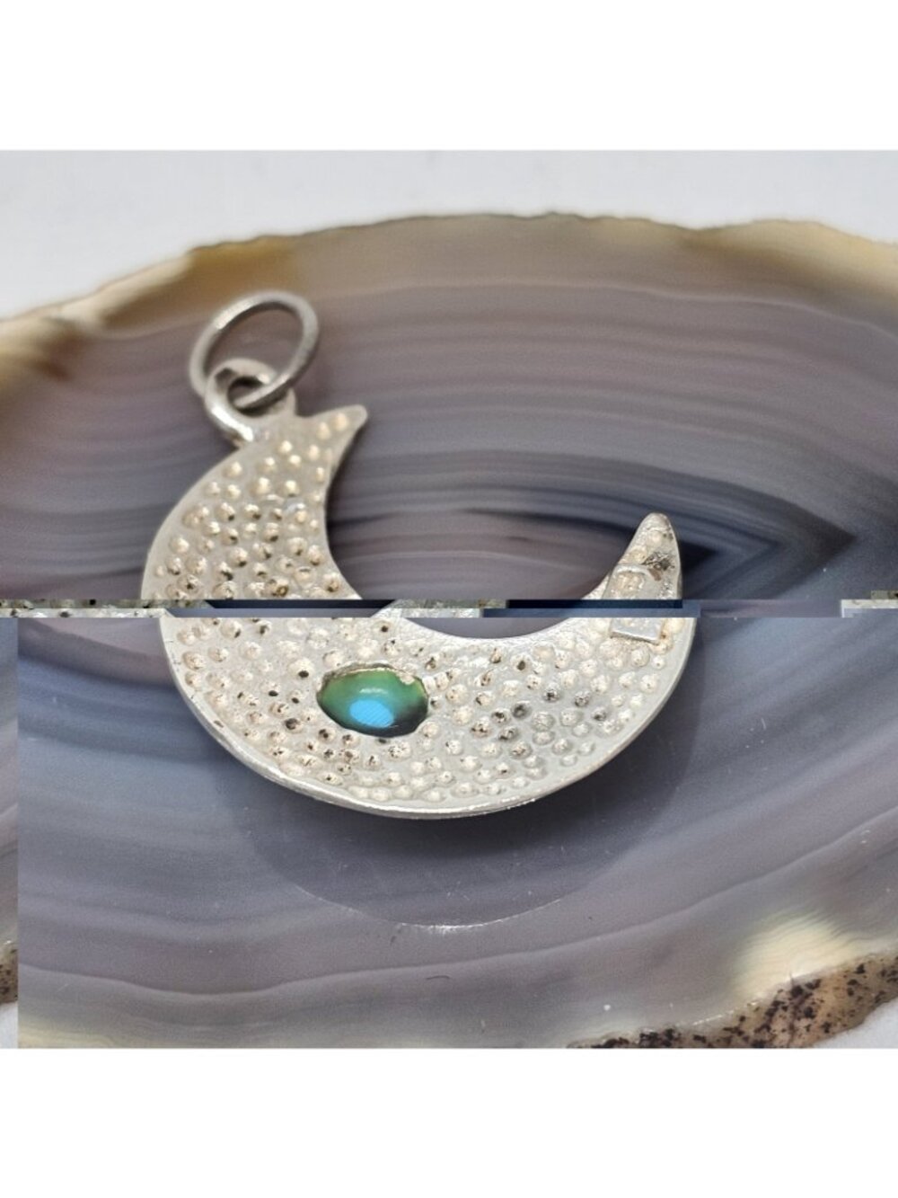Sterling Silver 925 Crescent Moon Turquoise Stone Charm Pendant Southwestern - Picture 3 of 9